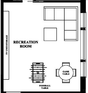 basement floor plan zoom-in of family room